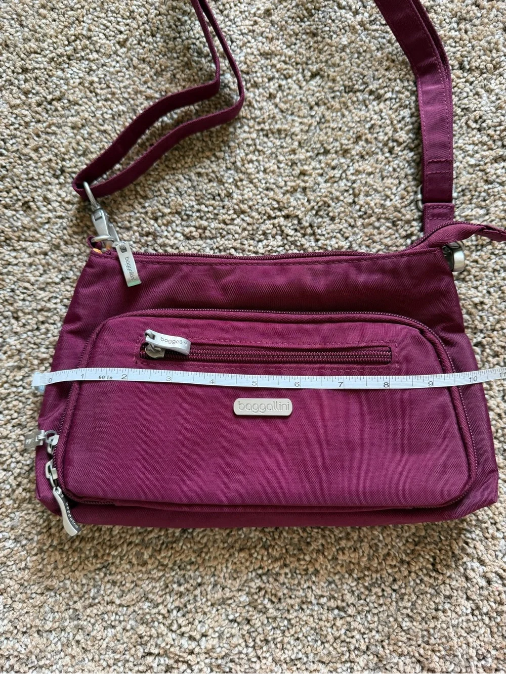 BAGGALLINI Deep Plum Purple Small Nylon Zippered Crossbody Shoulder Bag